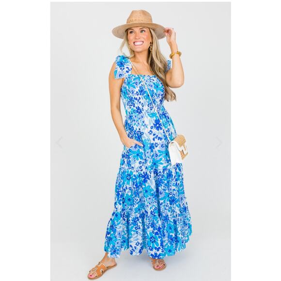 Fate‎ SMOCKED BODICE FLORAL MAXI, BLUE - Picture 1 of 7